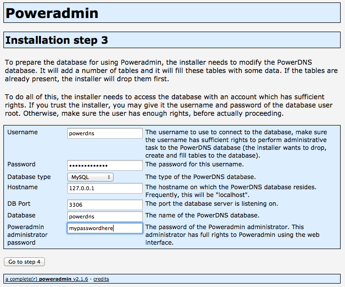 Poweradmin Installation Step 3